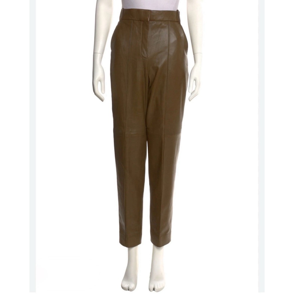 Tory Burch Brown 100% Lamb Leather Pleated Pants Women's Size 6 Tapered